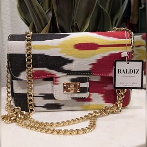 NWT Baldiz Brooke Bag Purse Red and Black Ikat Pattern‎ Chain Strap
